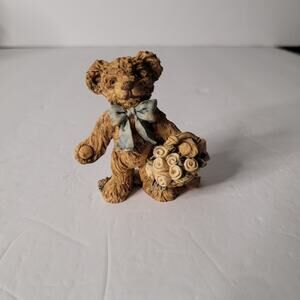 Charming Bear Figurine with Flower Basket - Perfect Gift!